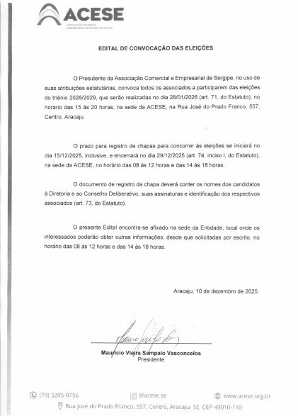 EDITAL DE CONVOCAÇÃO DAS ELEIÇÕES TRIÊNIO 2026/2029